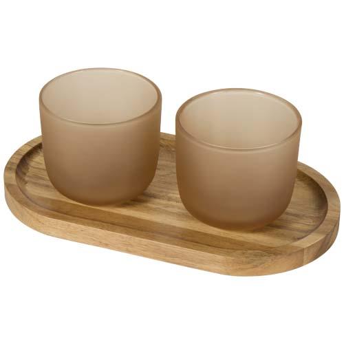 Male wooden serving tray and glass cups set