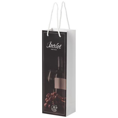 Handmade 170 g/m2 integra paper wine bottle bag with plastic cord handles - 12 x 9 x 37 cm