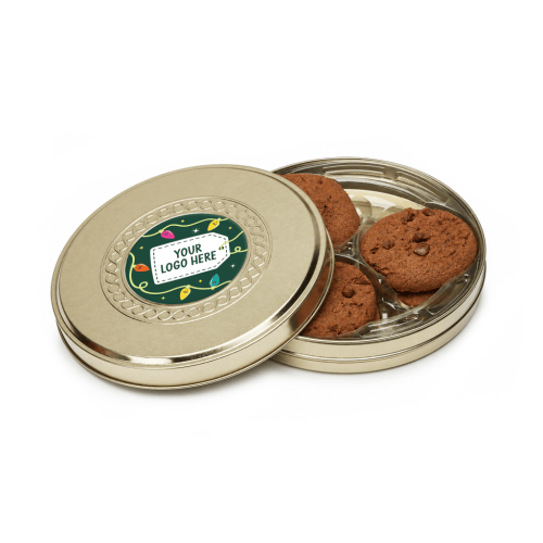 Winter Collection - Shallow Gold Treat Tin - Belgian Chocolate Cookies